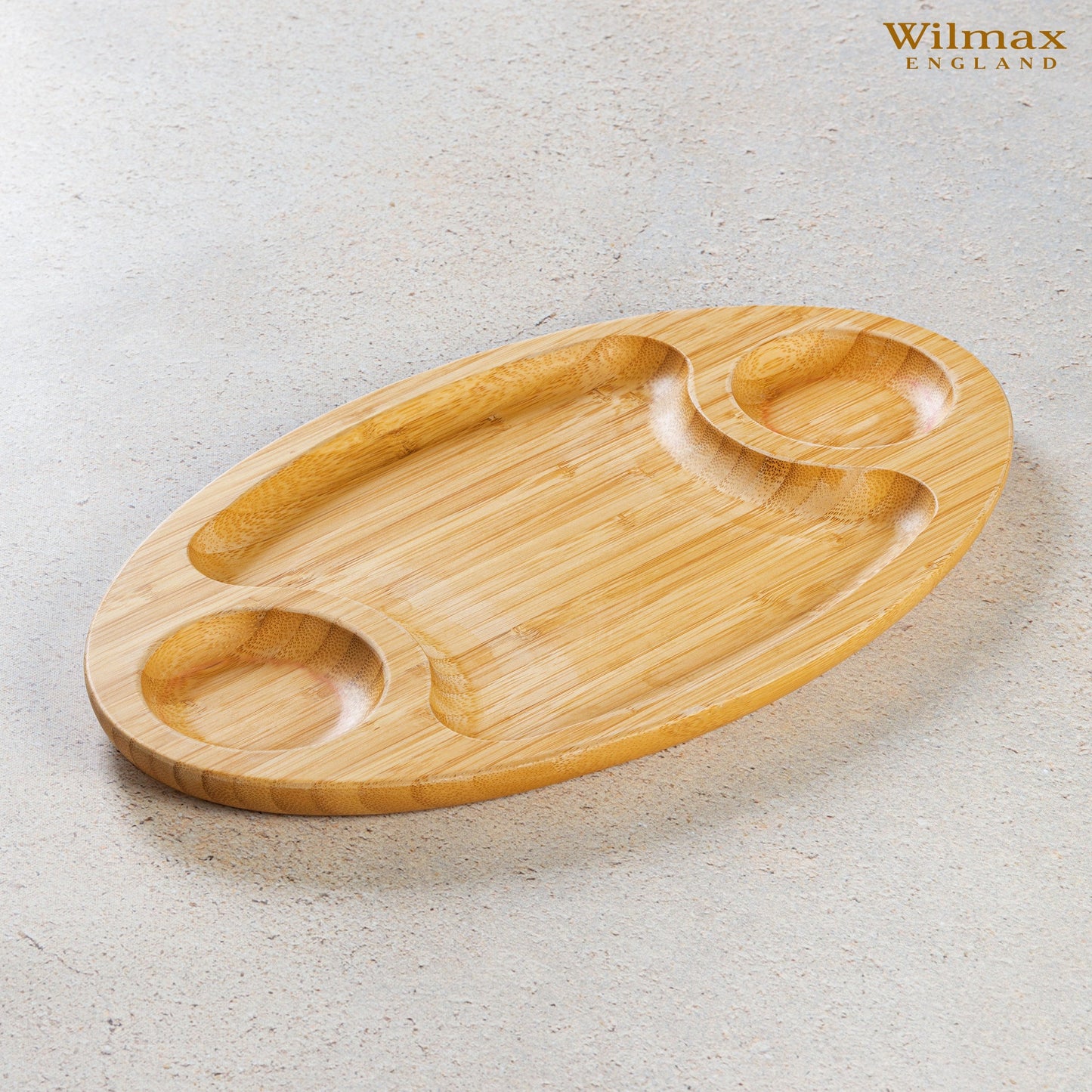 Bamboo 3-Section Serving Platter – 18” x 10” Divided Tray for Appetizers, BBQ, Sliders & Entertaining DC-Wilmax USA
