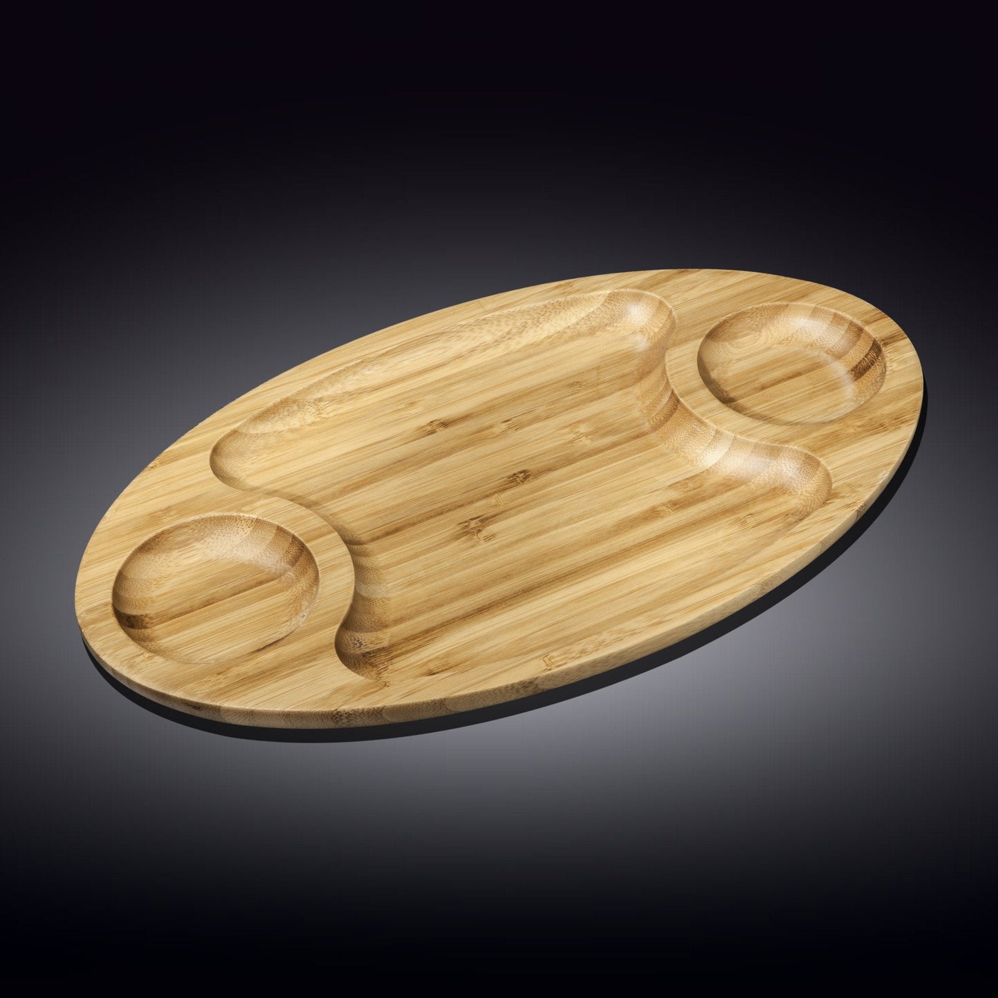 Bamboo 3-Section Serving Platter – 18” x 10” Divided Tray for Appetizers, BBQ, Sliders & Entertaining DC-Wilmax USA
