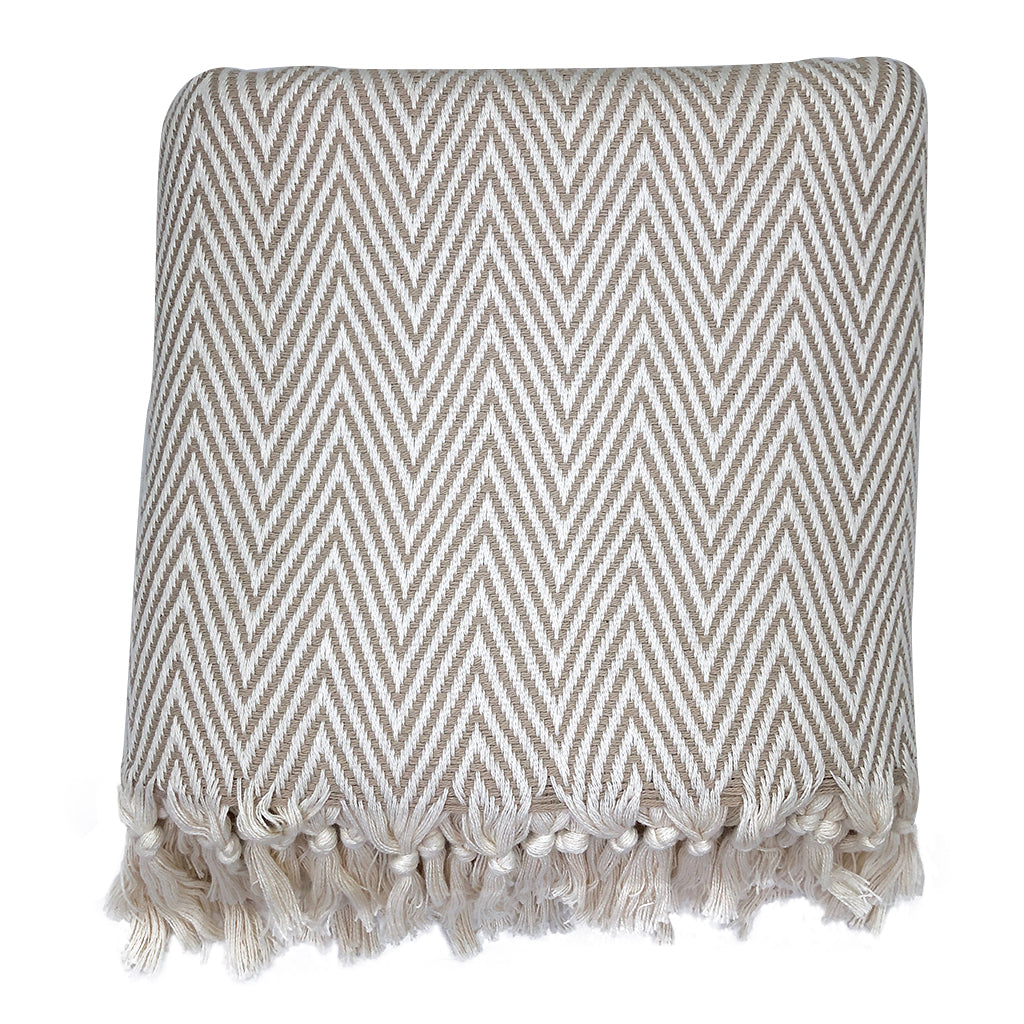 EcoGlow Cozy Chevron Turkish Throw Blanket – Soft Cotton DC-SLATE + SALT