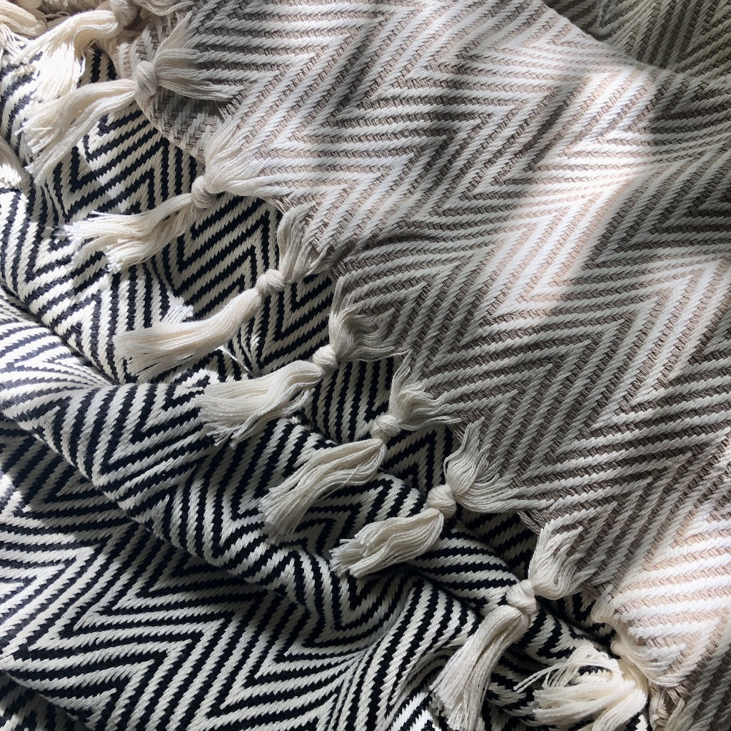 EcoGlow Cozy Chevron Turkish Throw Blanket – Soft Cotton DC-SLATE + SALT