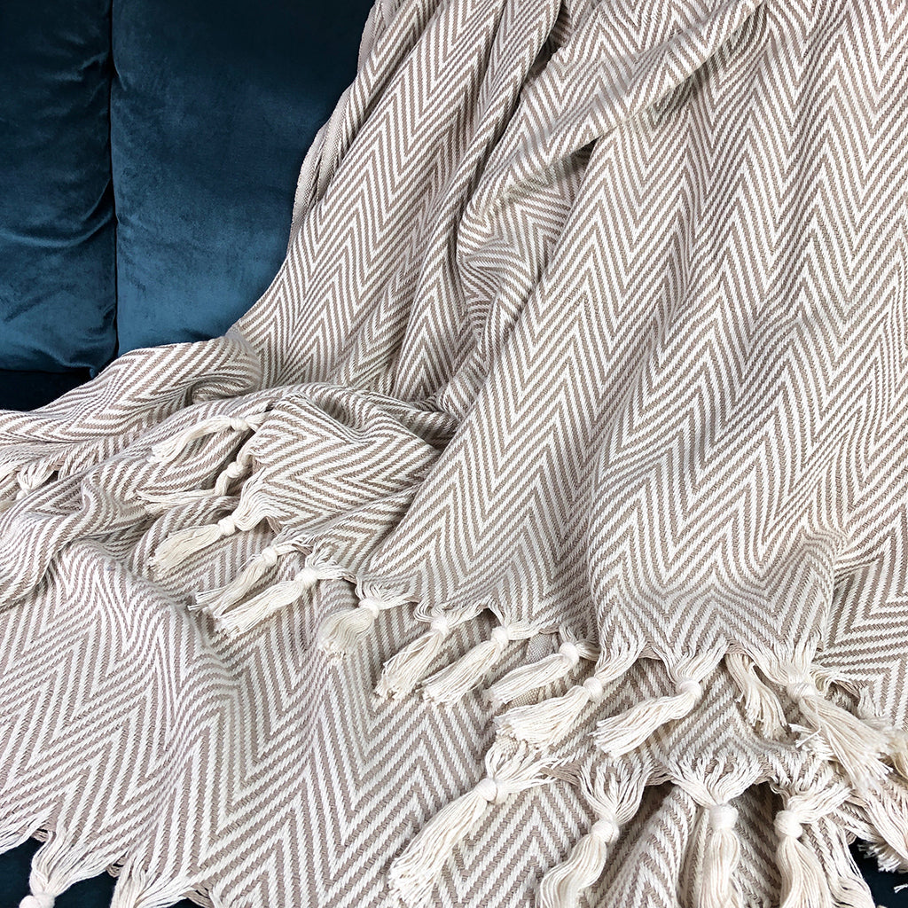 EcoGlow Cozy Chevron Turkish Throw Blanket – Soft Cotton DC-SLATE + SALT