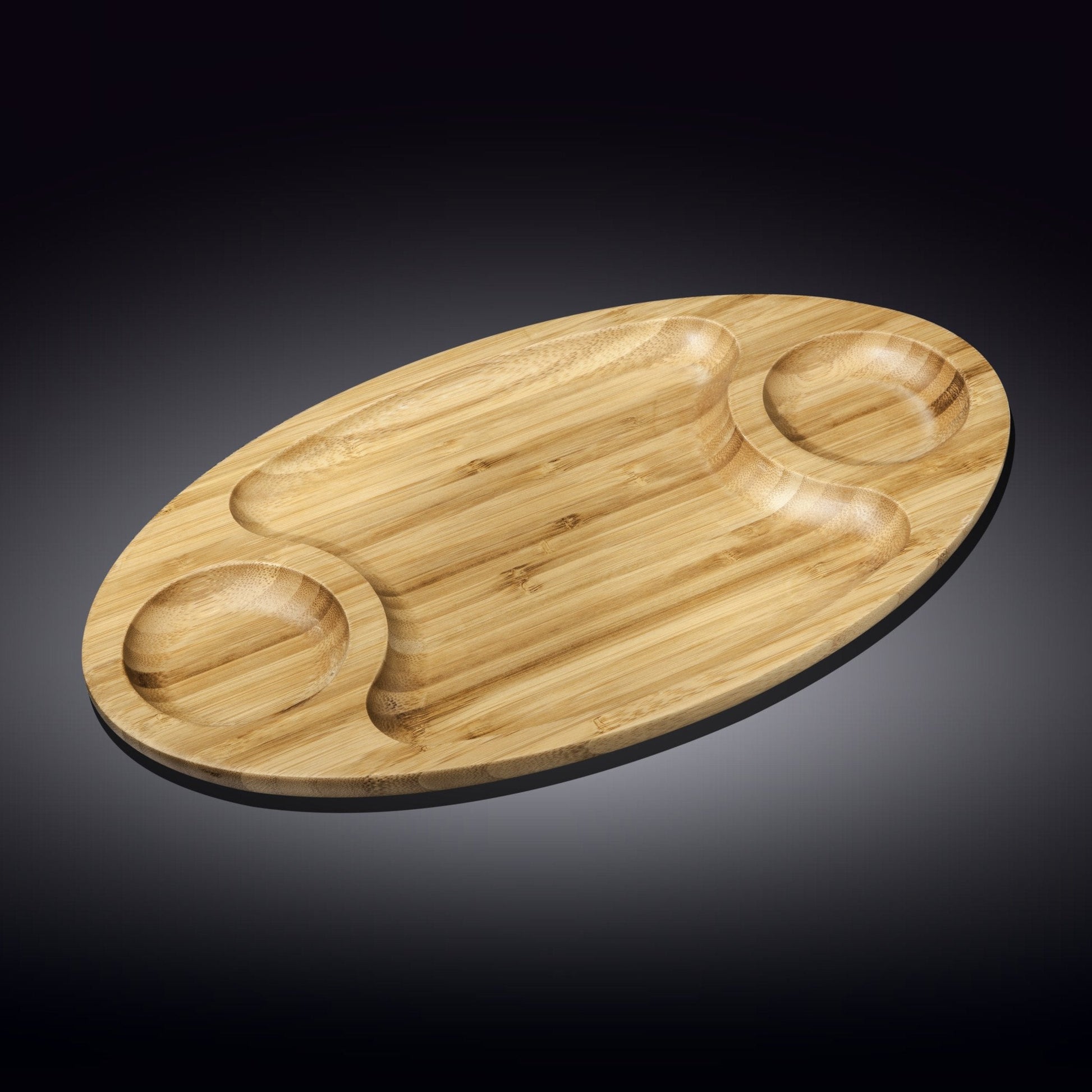 Bamboo 3-Section Serving Platter – 18” x 10” Divided Tray for Appetizers, BBQ, Sliders & Entertaining DC-Wilmax USA