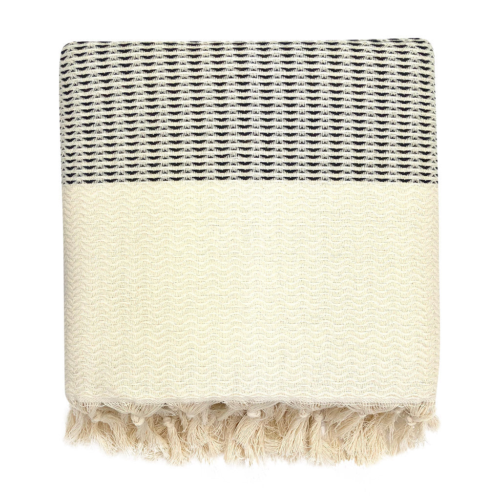 EcoGlow Plush Wavy Turkish Throw Blanket – Ultra-Soft & Lightweight DC-SLATE + SALT