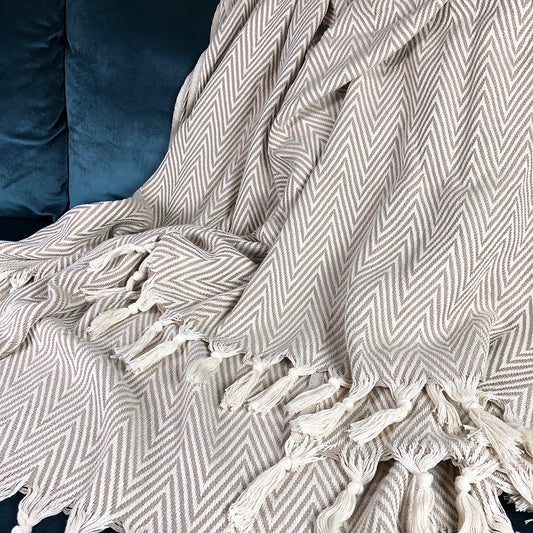 EcoGlow Cozy Chevron Turkish Throw Blanket – Soft Cotton DC-SLATE + SALT