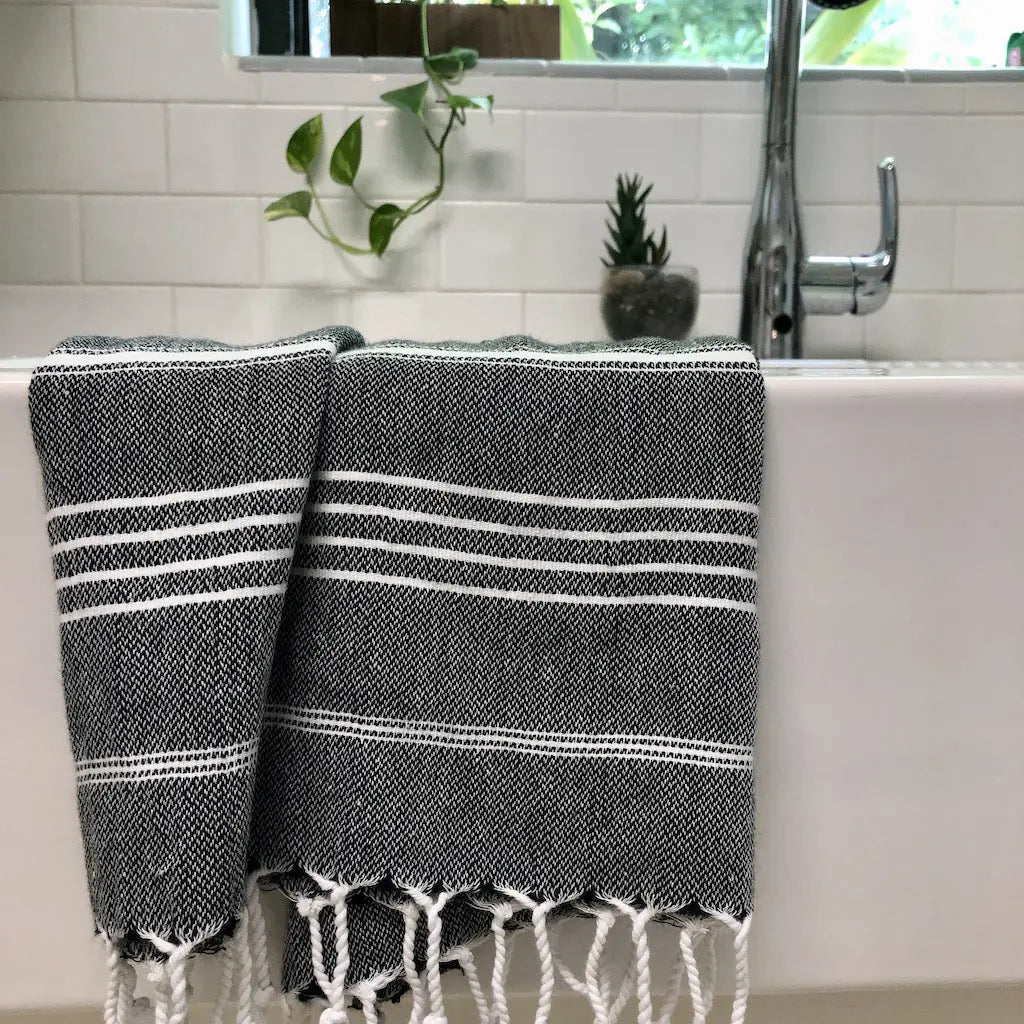 EcoGlow Classic Turkish Hand Towel – Premium Cotton Weave (Set of 2) DC-SLATE + SALT