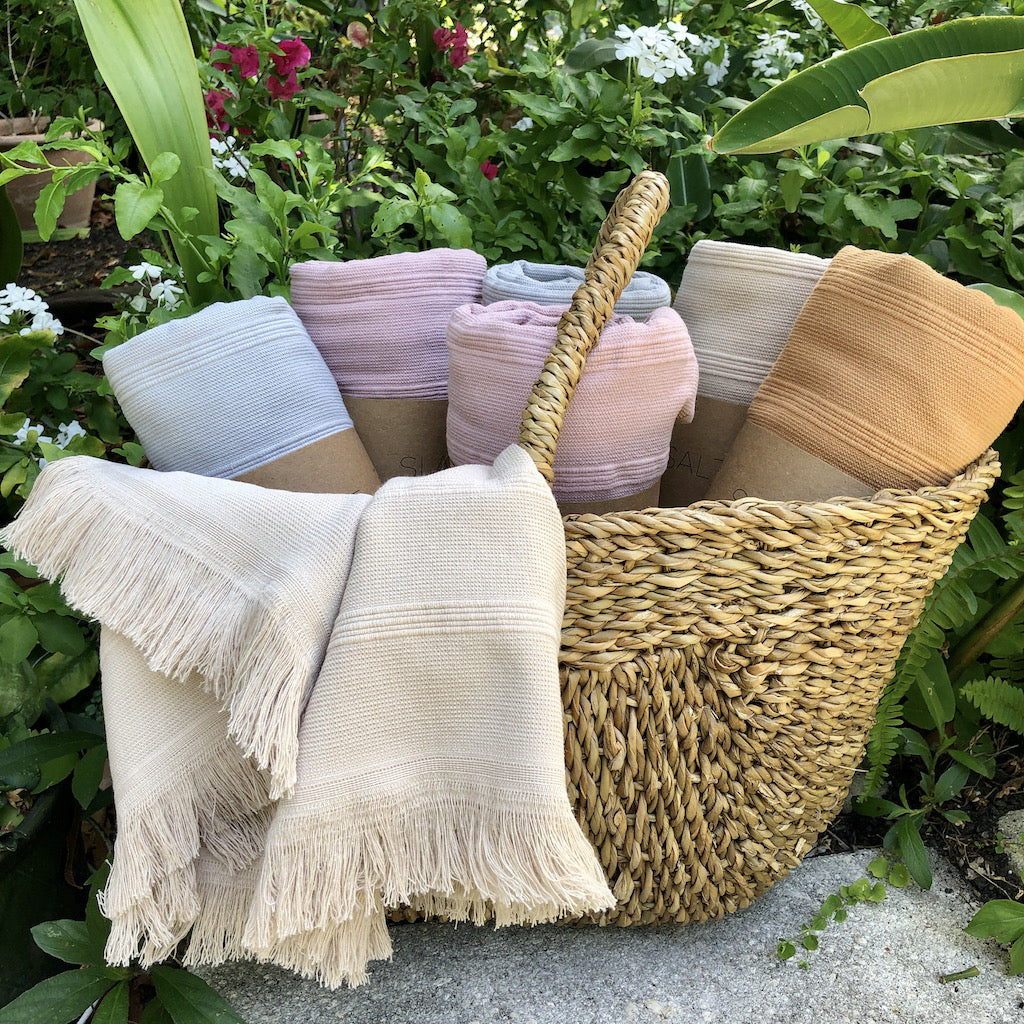 EcoGlow Aegean Turkish Towel – Handwoven Cotton Bath Towel DC-SLATE + SALT