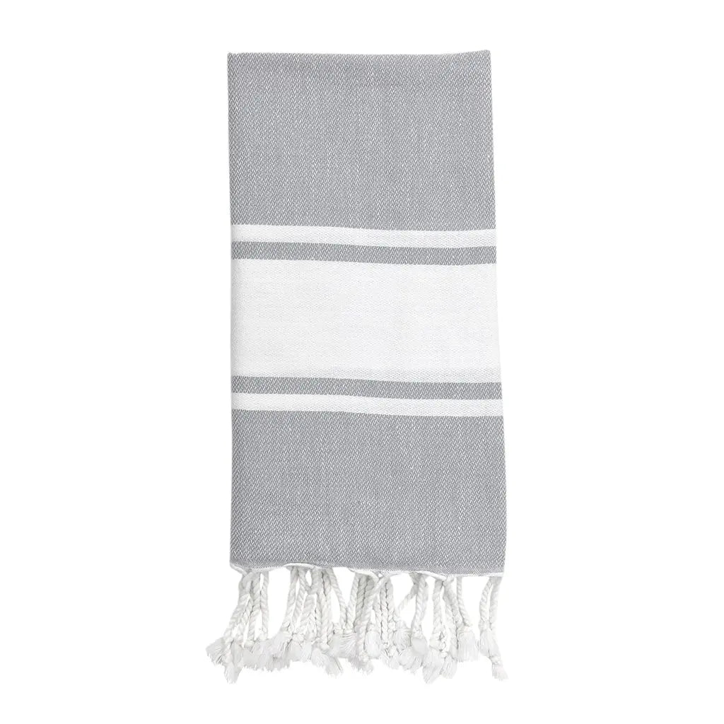 EcoGlow Essential Turkish Hand Towel – Striped Cotton Weave DC-SLATE + SALT