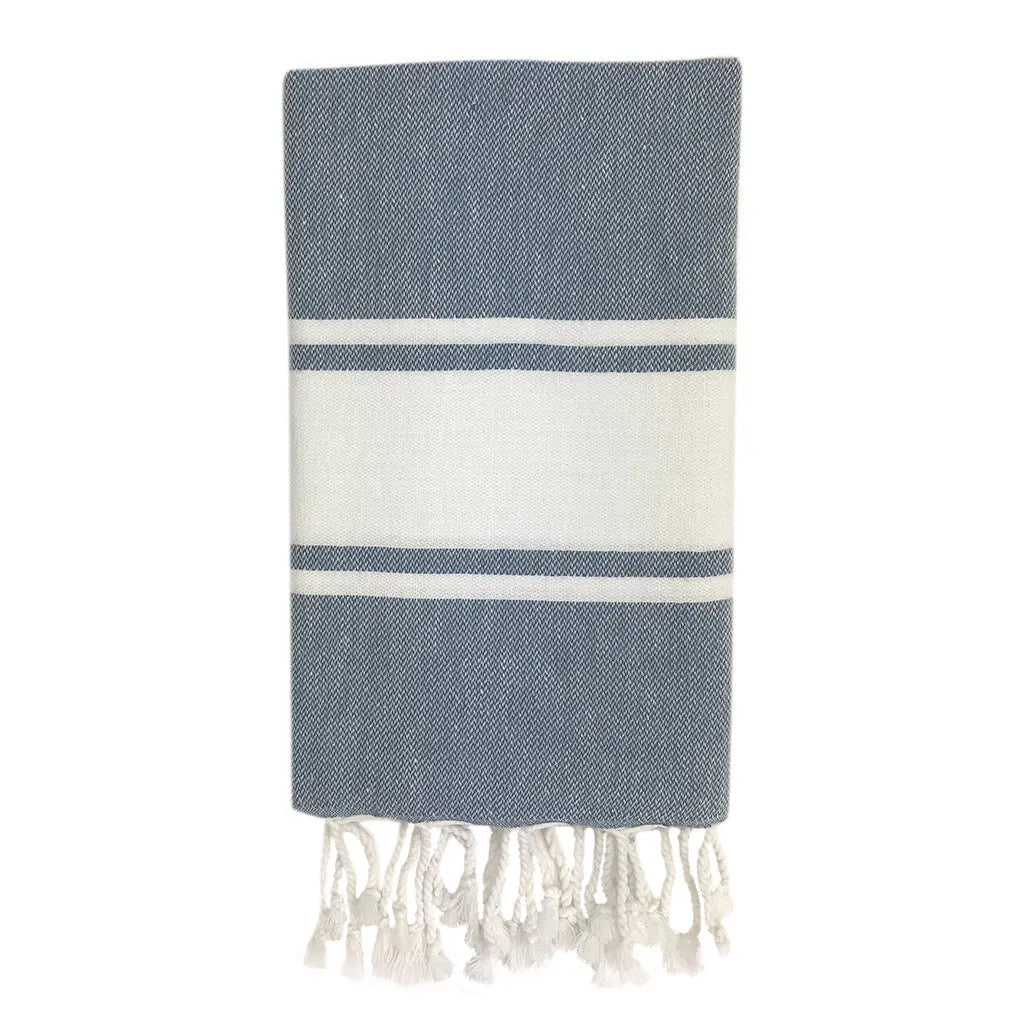 EcoGlow Essential Turkish Hand Towel – Striped Cotton Weave DC-SLATE + SALT