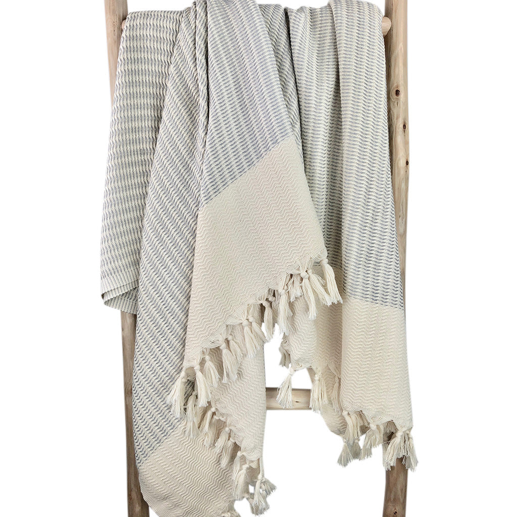 EcoGlow Plush Wavy Turkish Throw Blanket – Ultra-Soft & Lightweight DC-SLATE + SALT